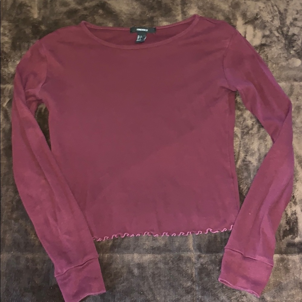 Burgundy long sleeve mid crop top